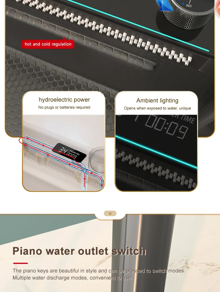 Edelstahl-Küchenspüle mit Wasserfall-Wasserhahn, integrierte Digitalanzeige, geprägtes Waschbecken für die Küche