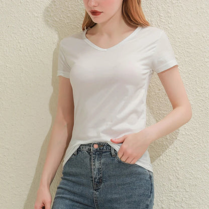 2024 Kurze T-Shirts Sommer Damen Kurzarm Rundhals Casual Bluse Shirts Einfarbig Tops Schwarz / Weiß