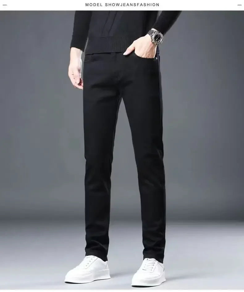 Slim Fit Stretch Business Men's Jeans Summer Trendy Thin Style Male Denim Pants Mid Waist Washed Design Casual Trousers.