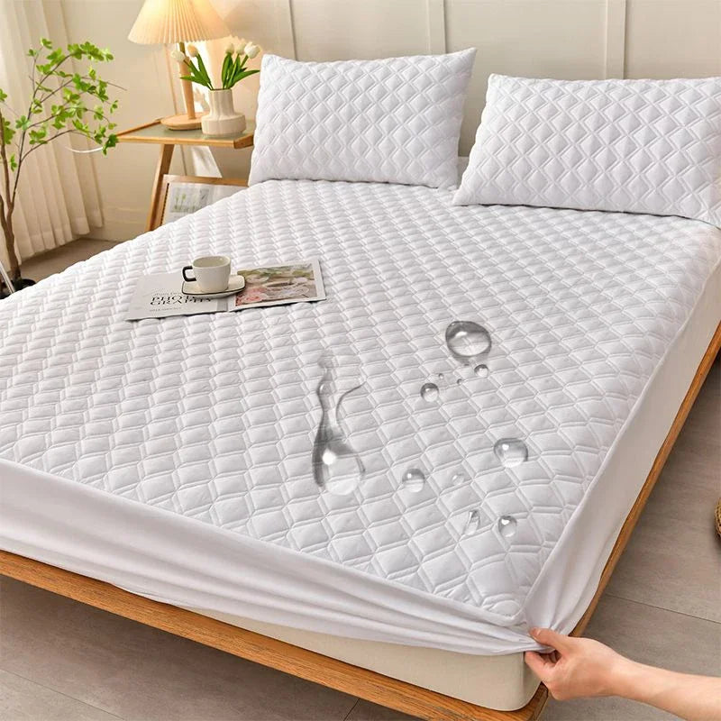 WASART Waterproof mattress protector cover quilted thicken elastic fitted sheet style couple double bed protection pad king size.