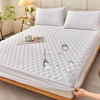 WASART Waterproof mattress protector cover quilted thicken elastic fitted sheet style couple double bed protection pad king size.