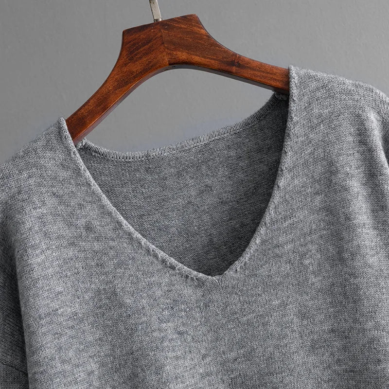 Autumn Winter New Fashion Women’s Solid Color Casual Trendy Loose 2 Piece Sets V-neck Long Sleeve T-shirts Wide Leg Trousers.