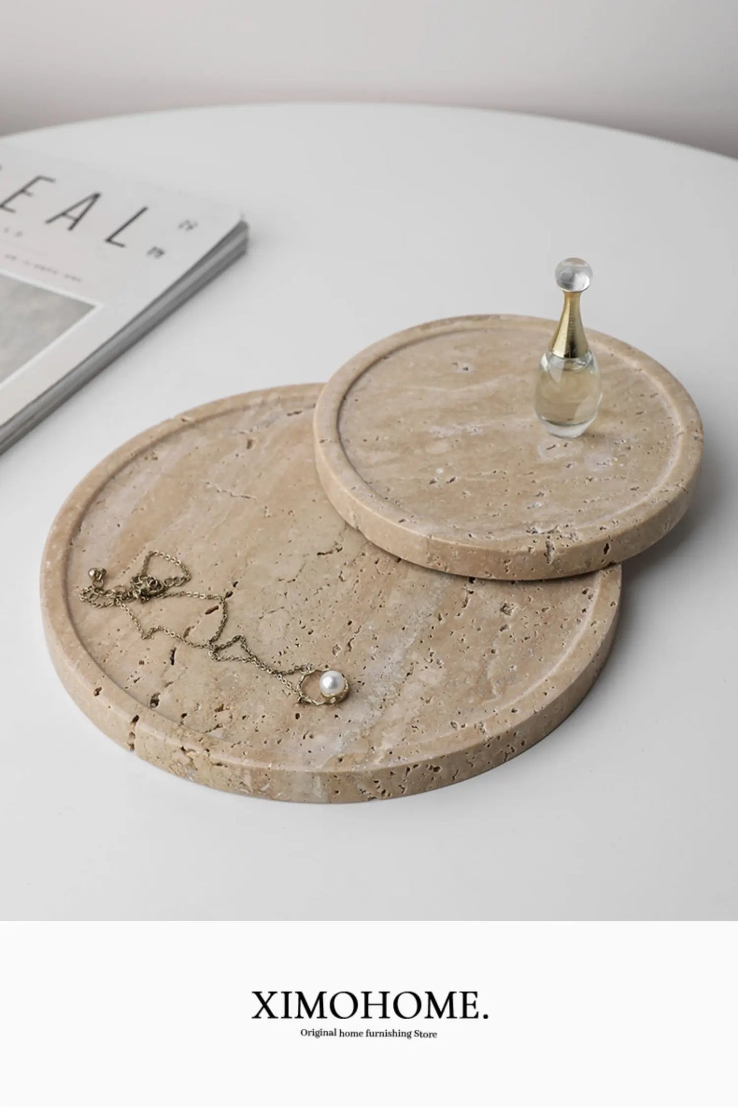 Minimalism Marble Tray for Perfume Candles Jewelry Travertine Stone Vanity Tray for Dresser Countertop Coffee Table Serving.
