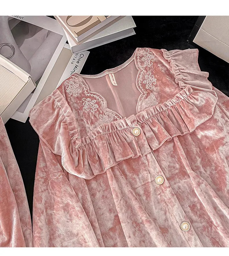 Soft Velvet Pajama Set Women Loose Home Wear Sleeping Velour Autumn Winter New Warm Sleepwear Female Nightie Ins Underwear.
