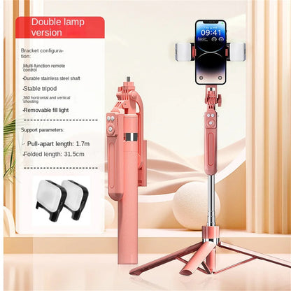 FGCLSY 1.7M selfie stick tripod with Light wireless remote control 360 ° rotation for smartphone video recording live streaming