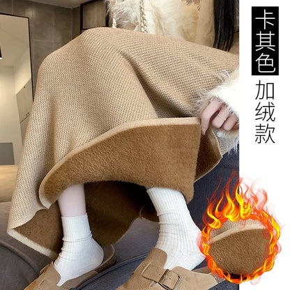 2025 New Thick Knit Midi Skirt High Waisted Straight Hem Bodycon Pencil Skirts for Petite Women Cozy Fall Winter Fashion