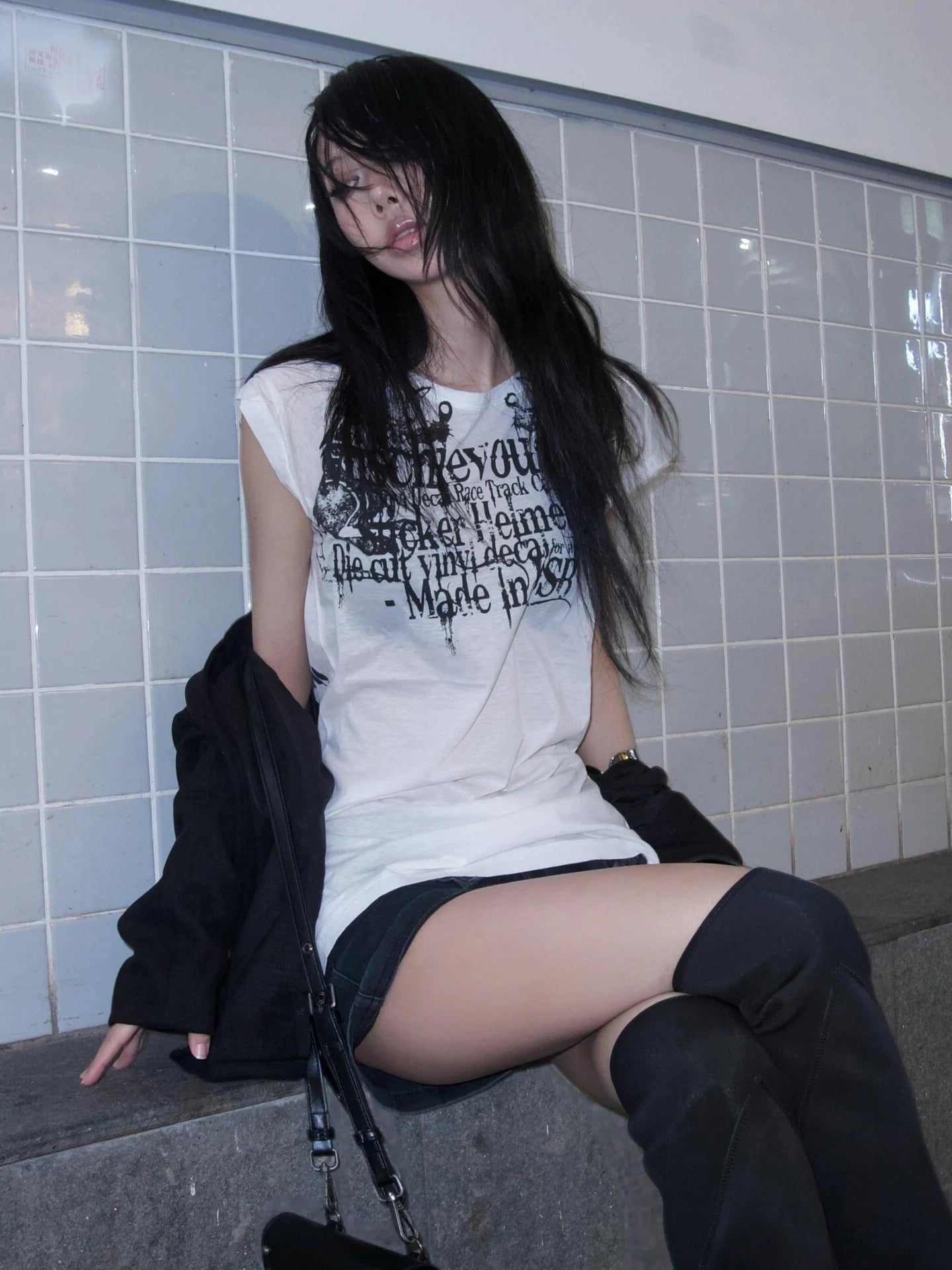 Karrram Japanese Y2k Letter Print T-shirt Trashy 2000s Style Tattoo T Shirt Vintage Harajuku Short Sleeve Sheer Tops Grunge Goth