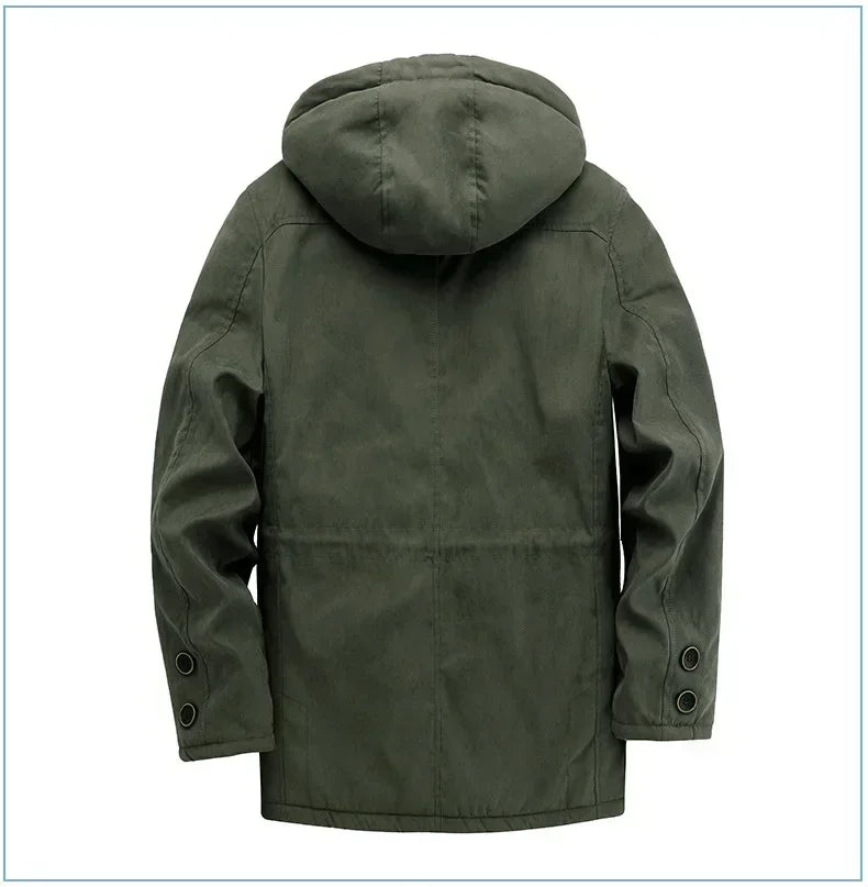 Men's Jacket WINTER USA SIZE Large SIZE Lamb Fleece JACKETS Hooded Cotton Thickened Multi Pocket Casual Mid length Coat.