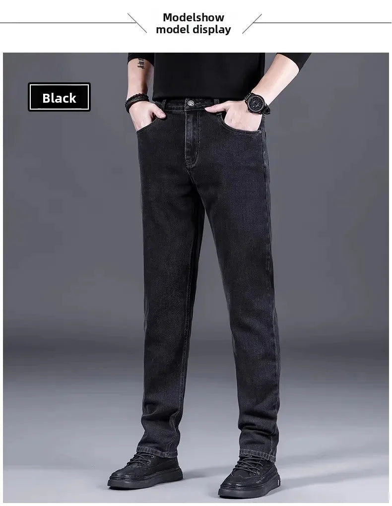 Fashionable Casual Men's Jeans Slim Straight Long Pants Versatile Spring Autumn Winter New Style High Waist Trousers.