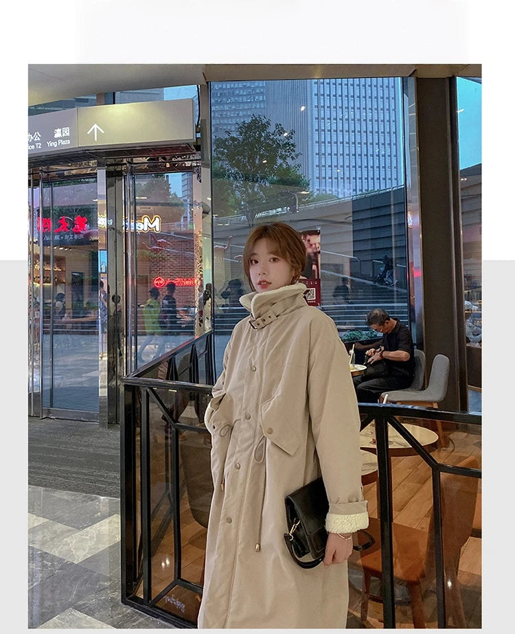 Daunen-Baumwoll-Parkas-Jacke für Damen, mittellang, über dem Knie, 2025, neue koreanische lockere Mode, Winter, gepolstert, weiblich, verdickt.