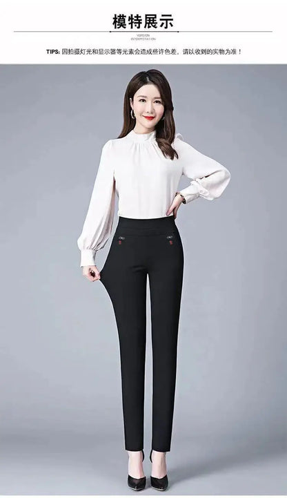 Büro Dame Feste Big Size 6XL Alle-spiel Bleistift Hosen Frühling Herbst Mode Frauen Elastische Hohe Taille Taschen Gerade hosen