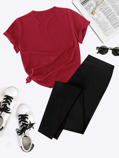 2024 New Summer Women's Printed Comfortable Casual Set 2 piece sets women outfit pants set queen letter printed Short Sleeve Top.