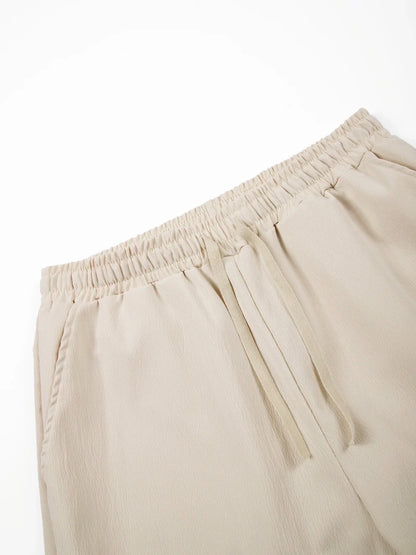 Summer Men's Two Pieces Casual Outfit Loungewear Solid Color Long Sleeves Shirt Breathable Trousers Suits Men Loose Streetwear.