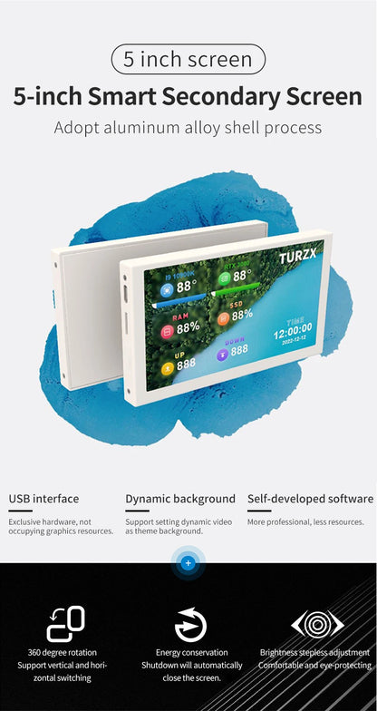 3.5 / 5 Inch IPS Type-C Secondary Screen Mini Computer USB Display CPU GPU RAM HDD Monitor with Holder Metal Case No Use AIDA64.