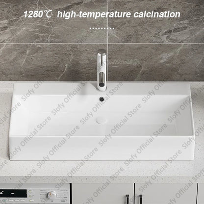 Large Square Ceramic Washbasin For Bathroom Countertop Basin White Sink Above Counter Pedestal Hotel Home Balcony Bathroom Sinks