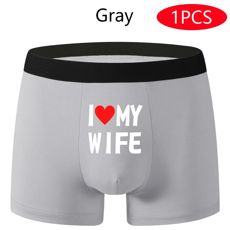 2PCS Herz Muster Männer Unterwäsche Schwarz Einfarbig Männer Boxer Mode Personalisierte Druck ICH Liebe Meine Frau Unterhose mann Geschenk