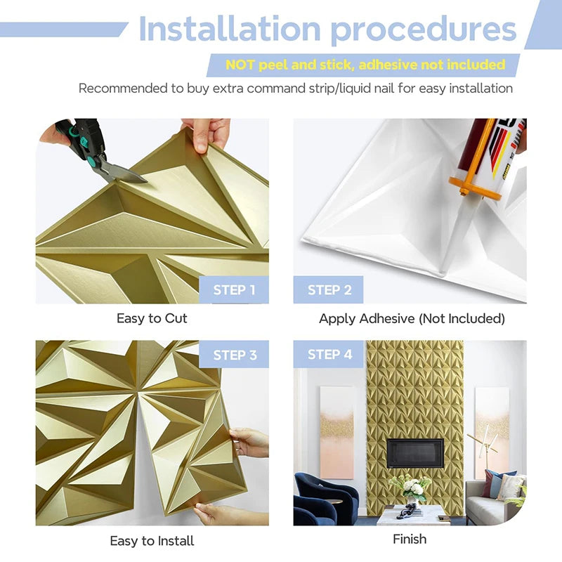 12pcs 30x30cm 3D Wall Panel Shining Gold 3D Wall Sticker Champagne gold color Wedding party background wall art Wood grain paper