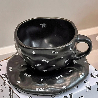 240ml Irregular Ceramic Coffee Cup and Saucer High Appearance Level Afternoon Teacup Office Home Milk Cup Water Cups for Couples.