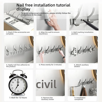 Space Aluminium-Badezimmerhaken hinter der Tür, hohllose Badezimmerhaken, Schlafzimmeraufbewahrung, Wandaufhängerhaken