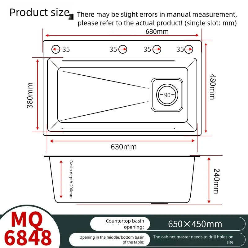 Kitchen Sink 316L Food Grade Stainless Steel Large Single Slot Wash Dish and Wash Vegetable Basin Homeuse Undercounter Bowl