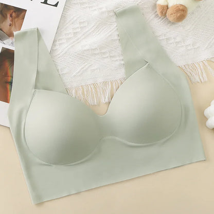 Ice Silk Wireless Bras For Women Comfort Strap Push Up Chest One Piece Outer Wear Bra Traceless Underwear Vneck Female Lingerie.