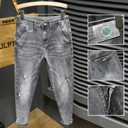 Y2k  Men Fashion Stylish Brand Denim Pants High Quality Designer Slim Fit All-match Trousers Casual Stretch Pencil Cropped Jeans.