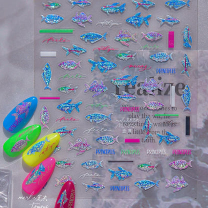 Ocean Theme 5D Nail Sticker Summer Beach Seashells Starfish Conch Scallop Shell Coral Self Adhesive Decoration Manicure Decal