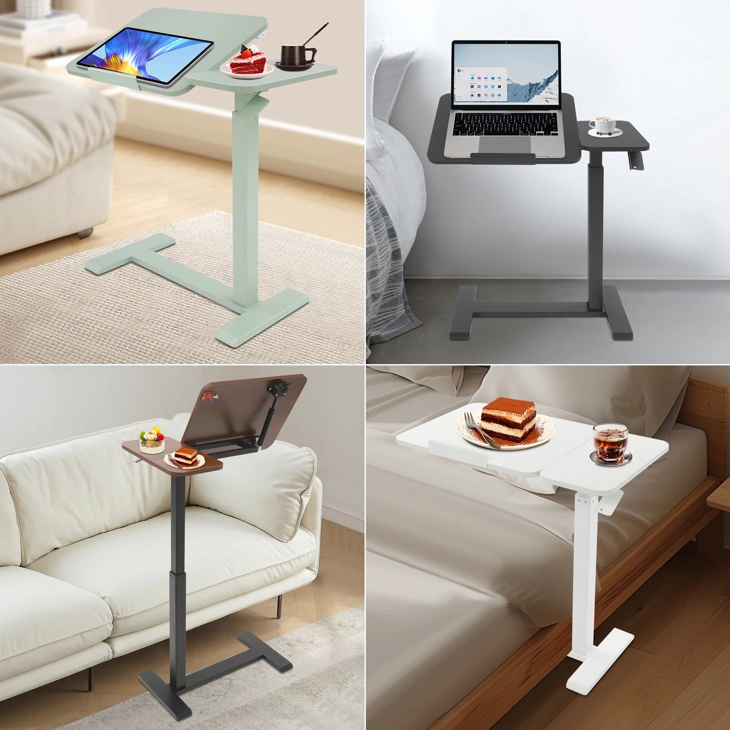 Mobiler Stehschreibtisch mit Tablettplatte, höhenverstellbar, 26–41 Zoll, drehbar, 40 kg belastbar, versteckte Räder für Home-Office-Laptops