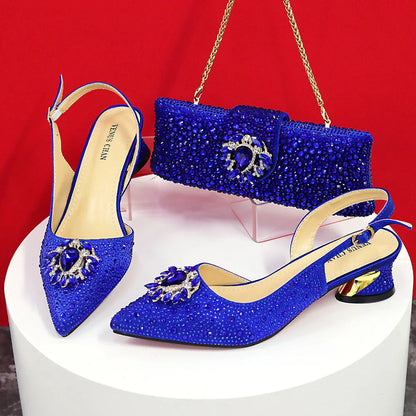 Sandals Woman Summer 2024 Hot Selling Design Pointed Toe Thin Heels Mature Ladies Shoes Matching Bag Set in Red Color