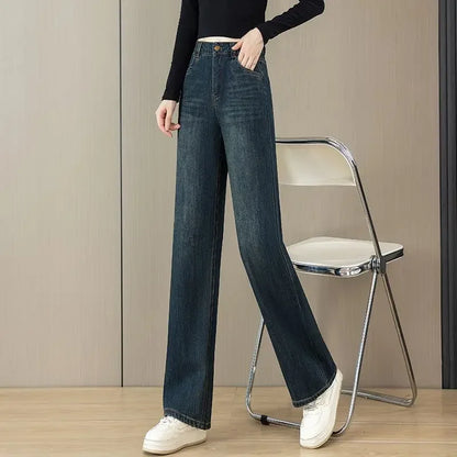 High Waist Straight Leg Jeans Women's Spring New Slim Fit Spring Autumn Narrow Version Smoking Pipe Pants.