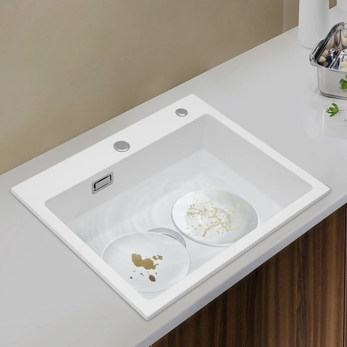 Küchenspüle, Quarzstein-Waschbecken, Abflussrohr, Abflusskorb, 55 x 45 cm, drehbarer Abfluss, Waschbecken für Badezimmer