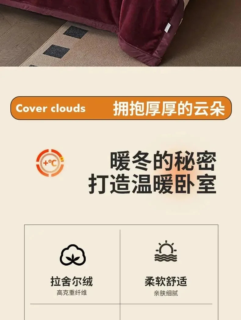 Classic Lily Print Blanket Double Thickened Autumn Winter Raschel Blankets Dormitory Bedrooms Comfortable Cold Resistant Bedding.