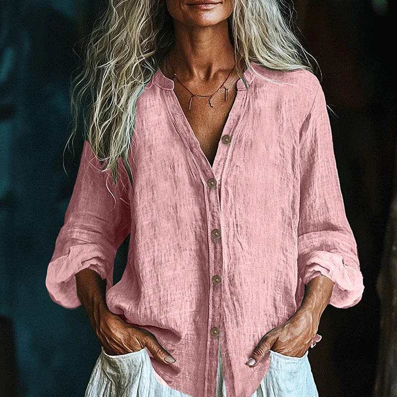 Spring Summer Casual Long Sleeve Shirt Blouses Women Solid Color Cotton Line Cardigan Loose Button Shirts For Women Tops.