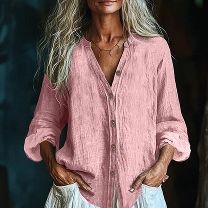 Spring Summer Casual Long Sleeve Shirt Blouses Women Solid Color Cotton Line Cardigan Loose Button Shirts For Women Tops.