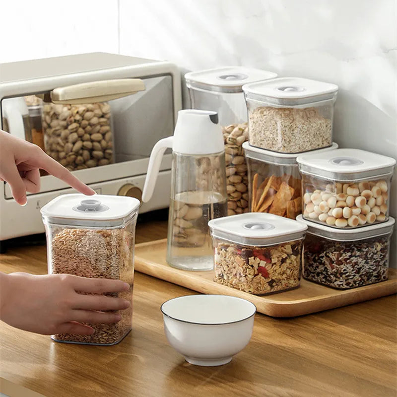 Square Hermetic Spices Candy Jars Kitchen Clear Food Storage Container Plastic Cereals Organizer Boxes Refrigerator Organizer.