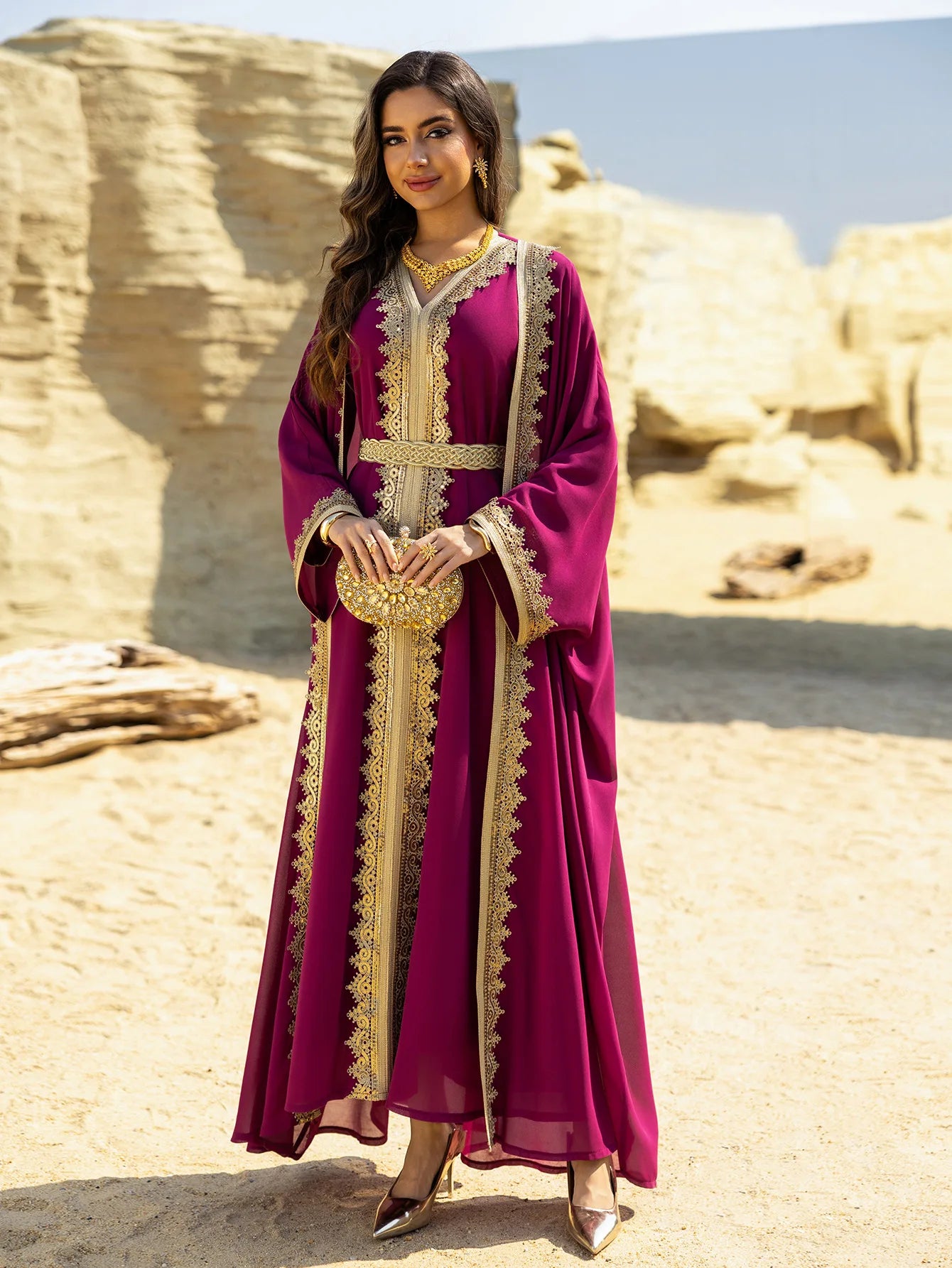 Uni Ramadan Sequins Dubai Abayas Arab Tunics Batwing Sleeve Dresses For Women Gala Two pieces Moroccan Elegant Kebaya.