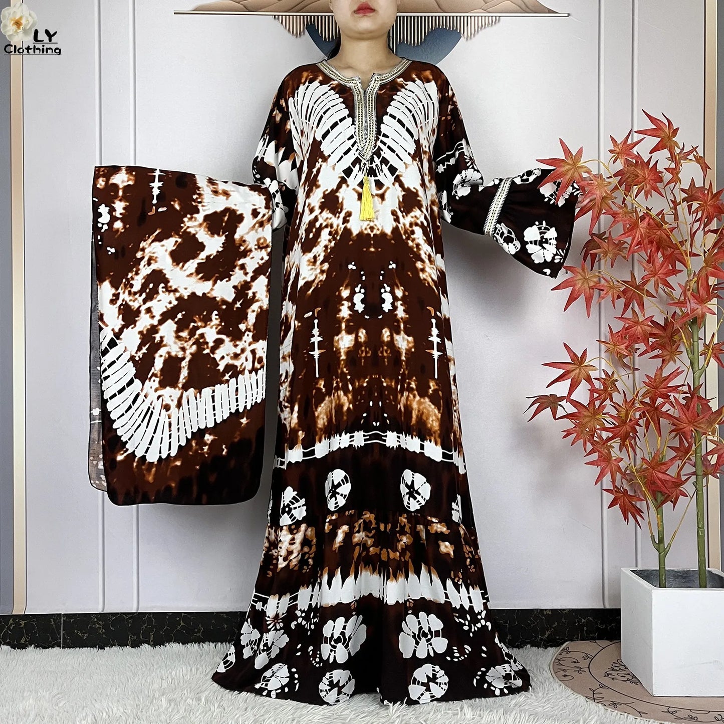 New Women Party Dress Dubai Muslim Summer Cotton Long Sleeve Collect Waist Boubou Maxi Islam Women Elegant Dress African Abaya