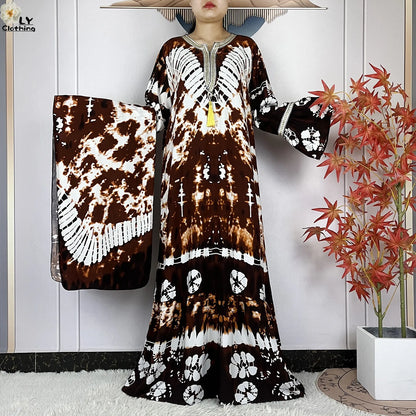 New Women Party Dress Dubai Muslim Summer Cotton Long Sleeve Collect Waist Boubou Maxi Islam Women Elegant Dress African Abaya
