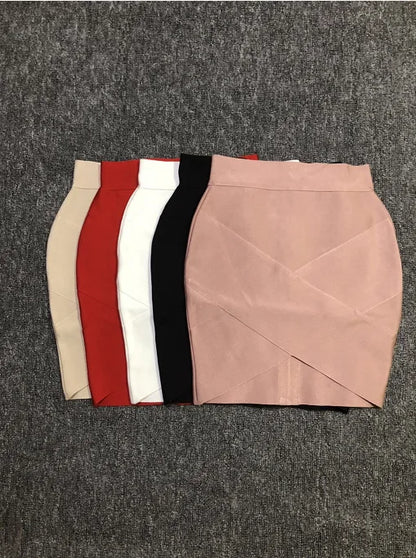 42CM Length Bandage Skirts Women Sexy High Waist Bodycon Mini Asymmetric Skirt Elastic High Street Evening Club Party Bottoms.