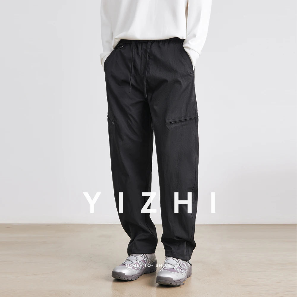 Men's American Overalls Spring and Autumn 2025 New Slim Scimitar Pants All-match Drawstring Casual Pants Wide-leg Pants.