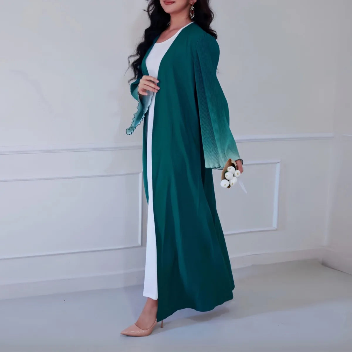 Elegante Abaya, muslimische Flare-Ärmel, lässig, arabischer Naher Osten, vorne offen, Abayas, Türkei, Kaftane, Damen, Jilbabs, islamische Maxikleider.