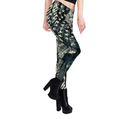 NADANBAO Leggings Women Sporty Pants Camouflage Green Star print Outdoor Hiking Fitness Workout Elastic Sexy Tights Trousers