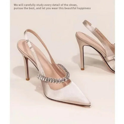 Women's Water Diamond 2025 New Slim Heeled Pointed High-heeled Shoes with A Headband and Sandals for Women's Singles.