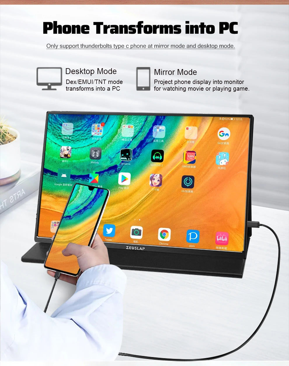 ZEUSLAP 16" 2.5K 144hz Portable Monitor 2560*1600 16:10 100%sRGB 500Cd/m²  Travel Gaming Display for Laptop Switch ps4 ps5 Xbox.