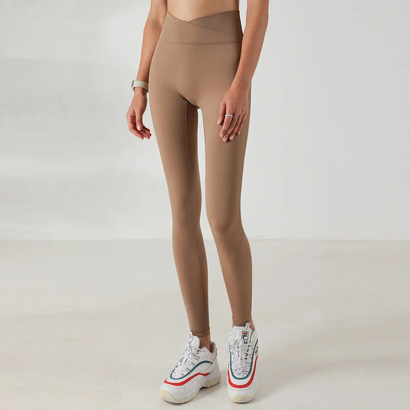 Cross over Nylon Yoga Pants Women High Waist Gym Sport Leggings Stretchy Workout Fitness Tights Running Squat Proof Dry Fit