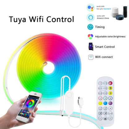TUYA Neon-LED-Streifenlichter, 5 V, 84 LEDs/m, Silikon-Neon-Lichtschlauch mit Alexa, WLAN, APP-Steuerung, Musik-Synchronisierung, RGB-Streifenband für Zimmer.