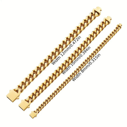 316 Stainless Steel Plated 18k Gold Fashion 8.10.12mm Encrypted Cuban Chain Miami Rap Hip Hop Men's Bracelet Accessory.