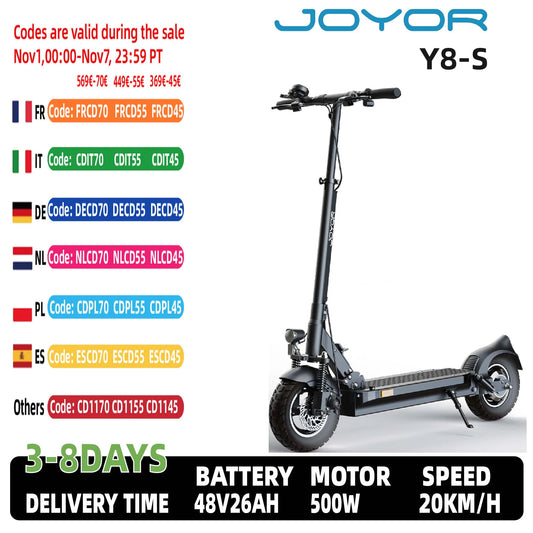 JOYOR Y8-S (ABE) 500W Electric Scooter 48V 26AH Motor Large Capacity Battery City E-Scooter110KM Range 10 Inch Adult EScooter.