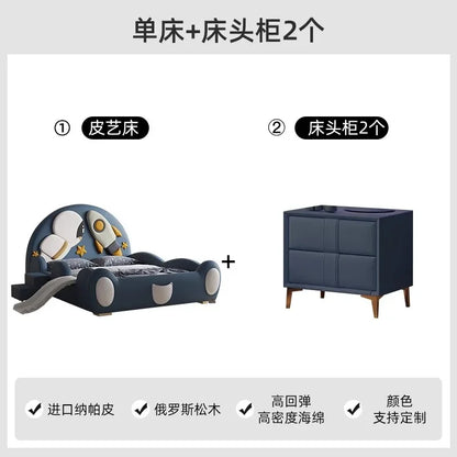 120 x 200 cm, blaues King-Size-Einzelbett, Doppelrahmen, luxuriös, 150 x 200 Heimpadder, Kinderbett, Kopfteil, zum Spielen auf einer Rutsche, Schlafzimmermöbel