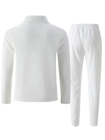 2025 Autumn New Style Waffle Pure Color Collar Pocket Long Sleeve Long Pants Casual Set.